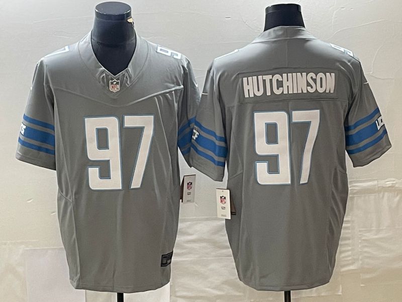 Men Detroit Lions #97 Hutchinson Grey 2023 Nike Vapor Limited NFL Jersey style 1->detroit tigers->MLB Jersey